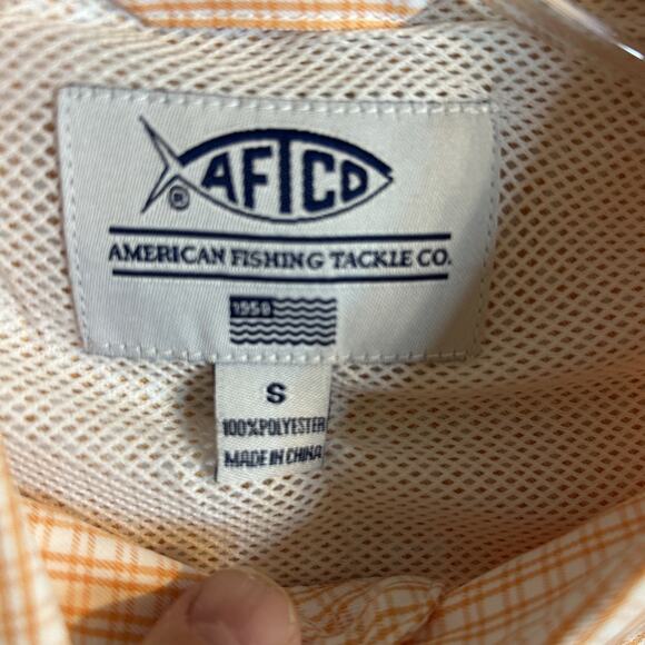 Aftco Mens Orange Plaid Button Up Shirt Size Small UPF 50 Short Sleeve New - Picture 7 of 9